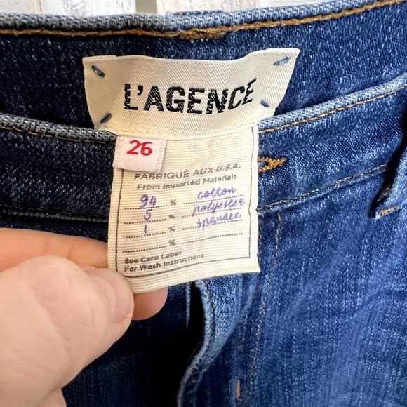 L'agence Women's Marcelle Slim Fit Jeans Authentique Distressed Denim Raw Hem 26 - Picture 7 of 16